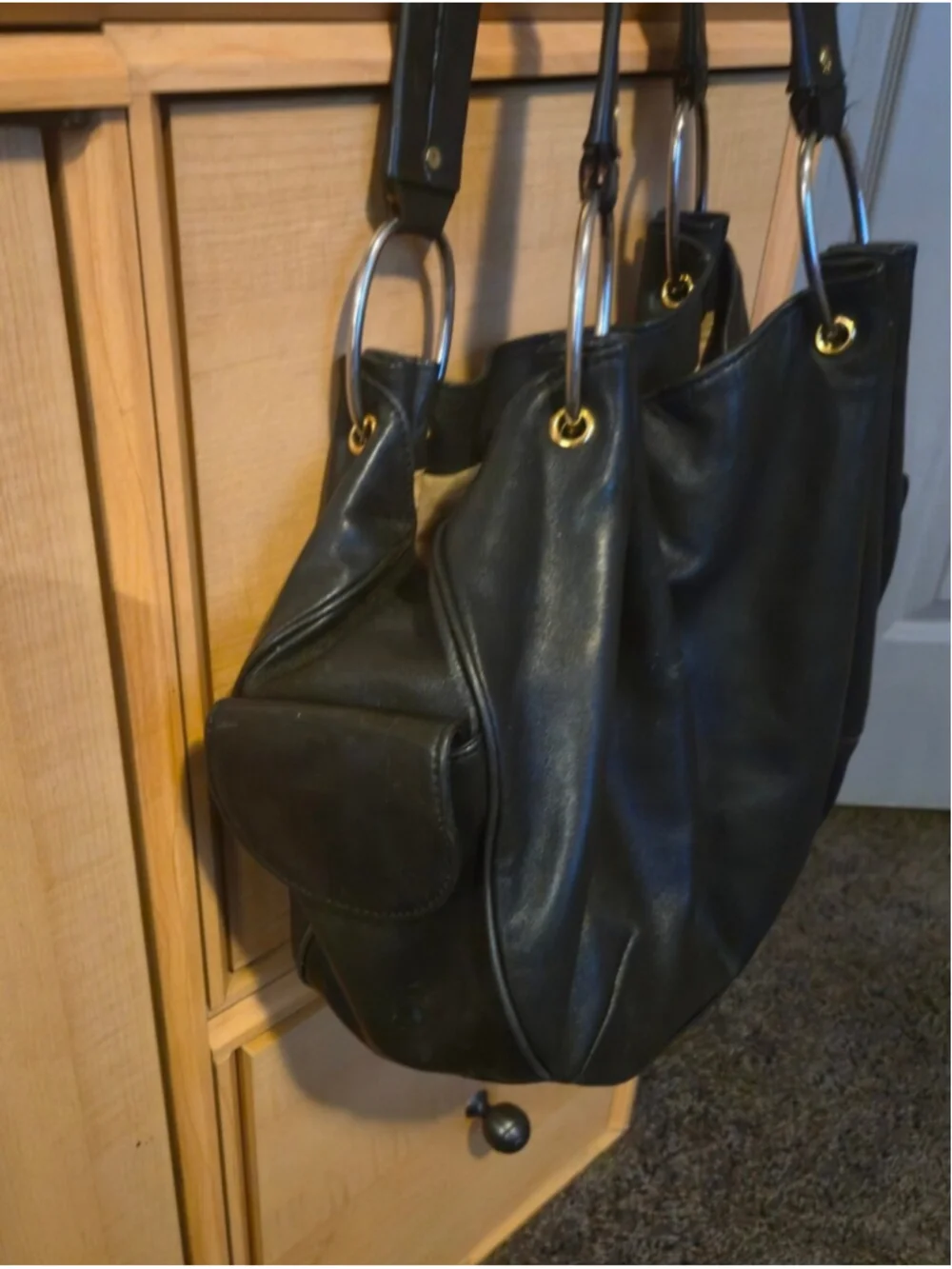 Juicy Couture Y2K Black Genuine Leather Pleated Hobo Handbag